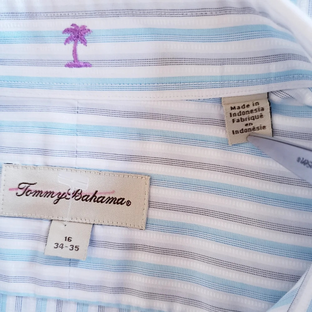 TOMMY BAHAMA Long Sleeve Button Down Cotton Blue Dress Shirt Men's Size 16/34-35 - Picture 5 of 6